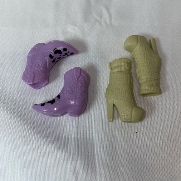 Bratz Other - Doll Shoes Lot Purple Cow Print Cowboy Boots & Tan Platform Stiletto Heels